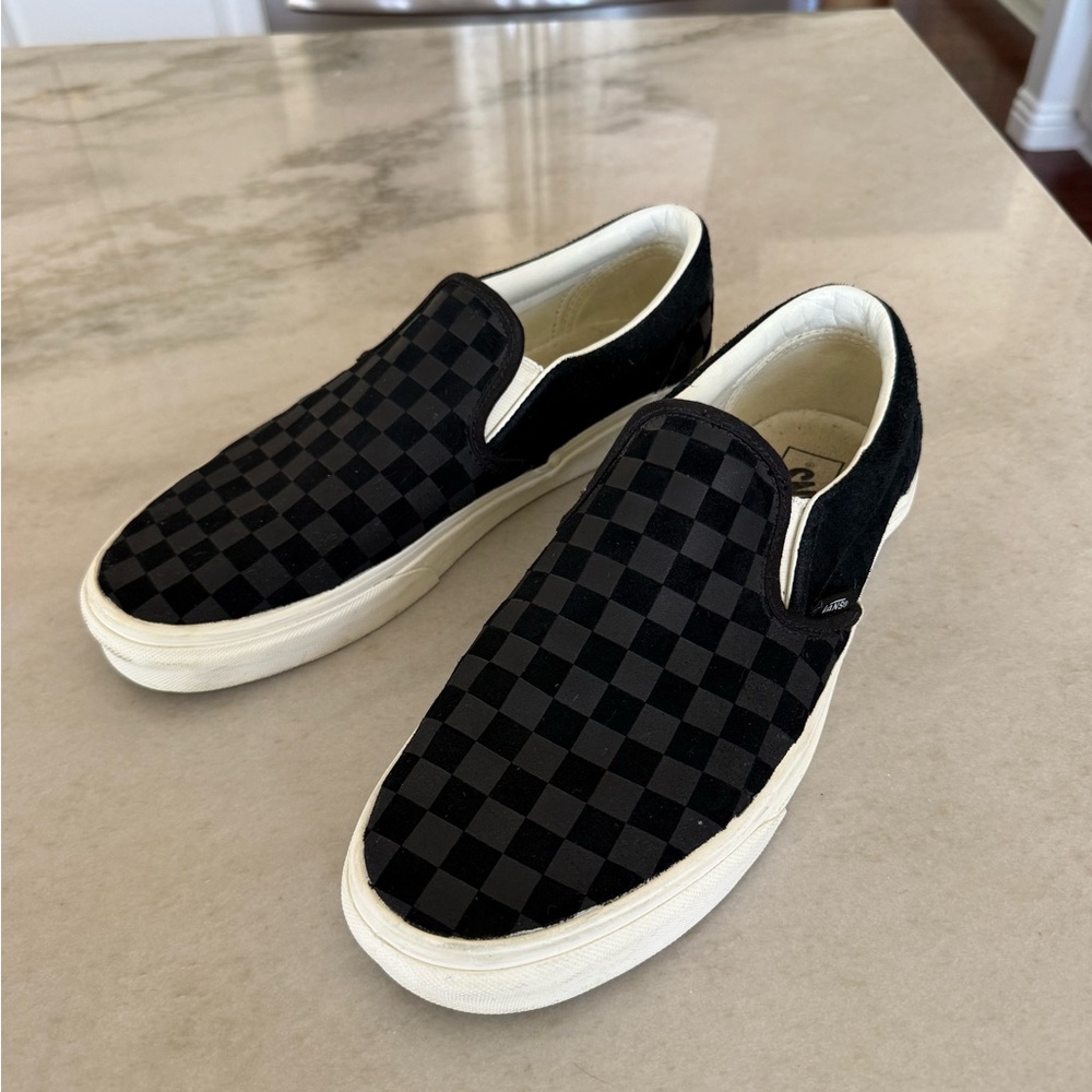 Vans Men's Black and White Checkered Slip-On Sneakers